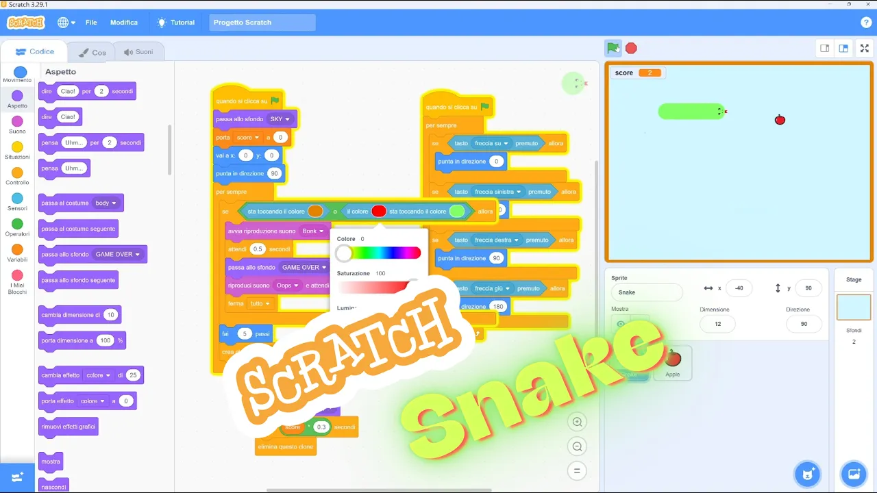 Tutorial Scratch - gioco Snake - scuole medie